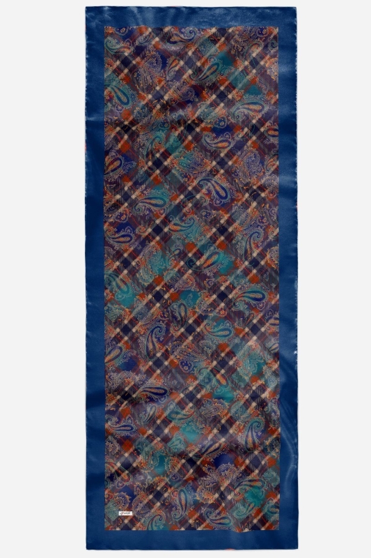 Ekose Paisley Desen Lacivert Soft Pamuk Şal - 4