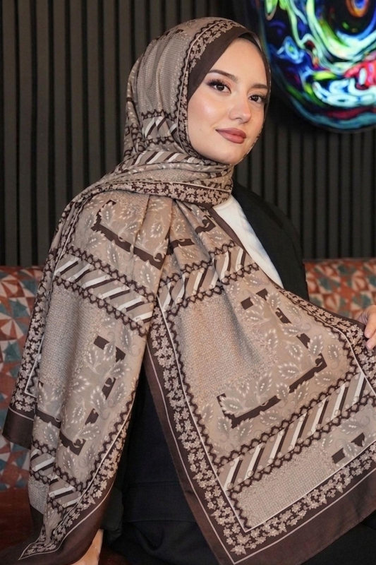 Etnik Desen Vizon Soft Pamuk Şal - Afvente