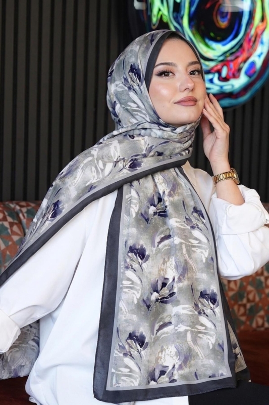 Fırça Lale Desen Füme Soft Pamuk Şal - 1
