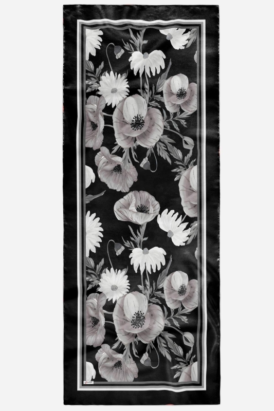 Gelincik Desen Siyah Soft Pamuk Şal - 4