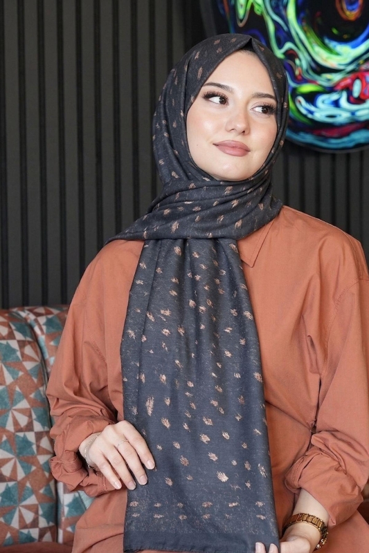 Geyik Desen Antrasit Soft Pamuk Şal - Afvente