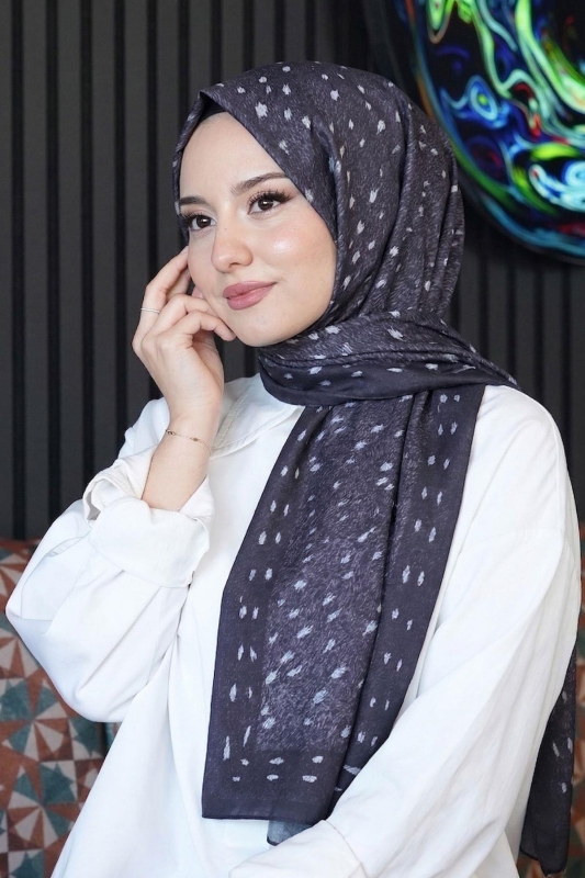 Geyik Desen Füme Soft Pamuk Şal - 1