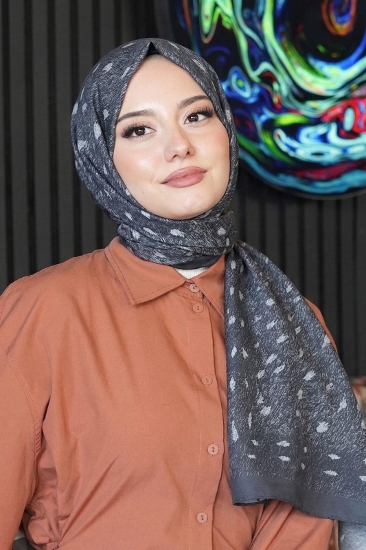 Geyik Desen Gri Soft Pamuk Şal - 1
