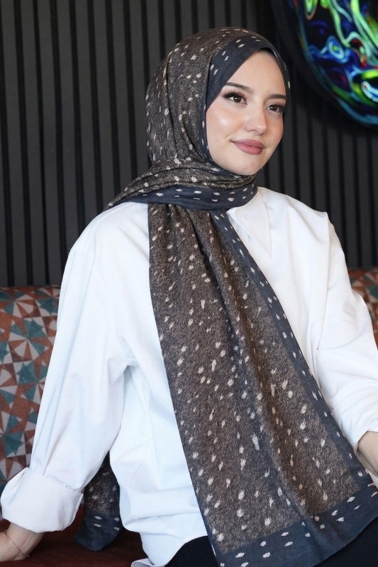 Geyik Desen Kahverengi Soft Pamuk Şal - Afvente