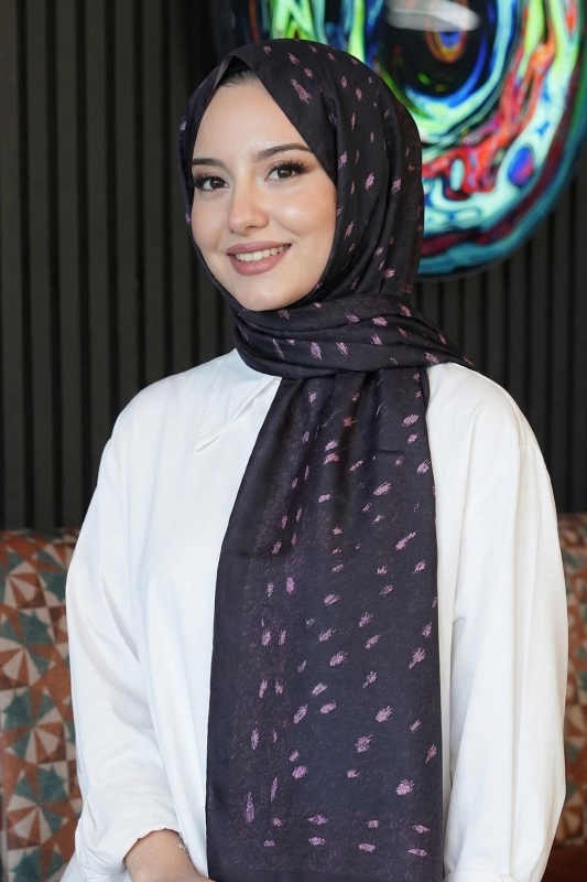 Geyik Desen Mürdüm Soft Pamuk Şal - 1