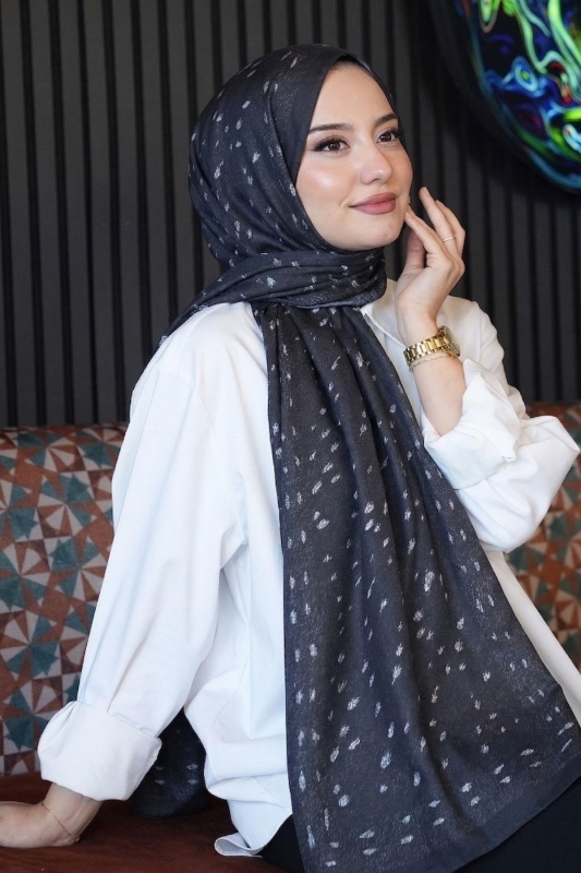 Geyik Desen Siyah Soft Pamuk Şal - Afvente