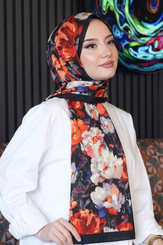 Gül Desen Çok Renkli Soft Pamuk Şal - 1