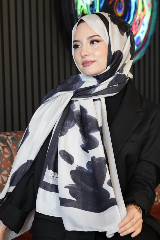 Gül Desen Fildişi Soft Pamuk Şal - 4