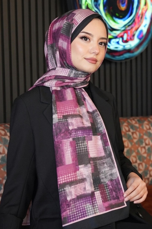 Kare Desen Şarabi Soft Pamuk Şal - Afvente