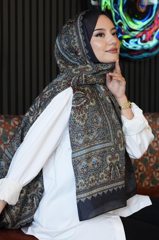 Klasik Desen Kahve Soft Pamuk Şal - Afvente