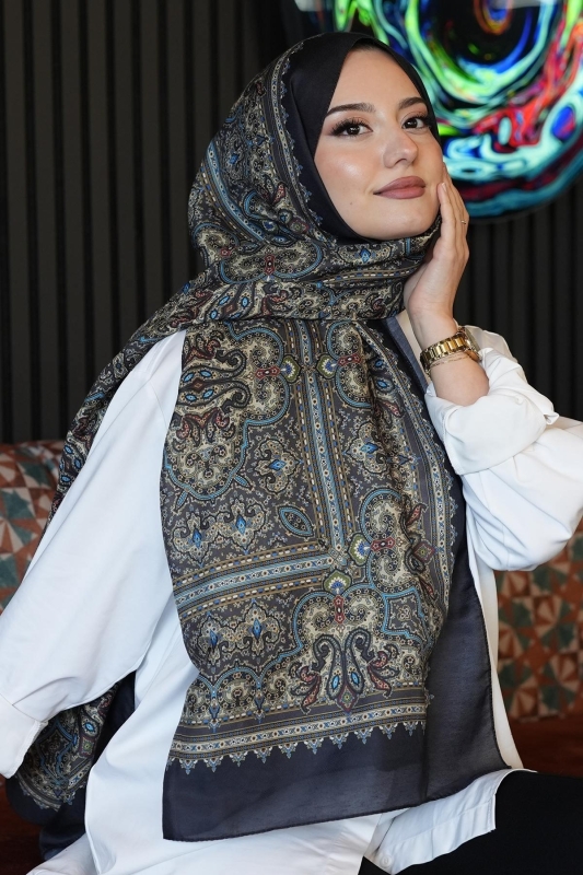 Klasik Desen Kahve Soft Pamuk Şal - 4