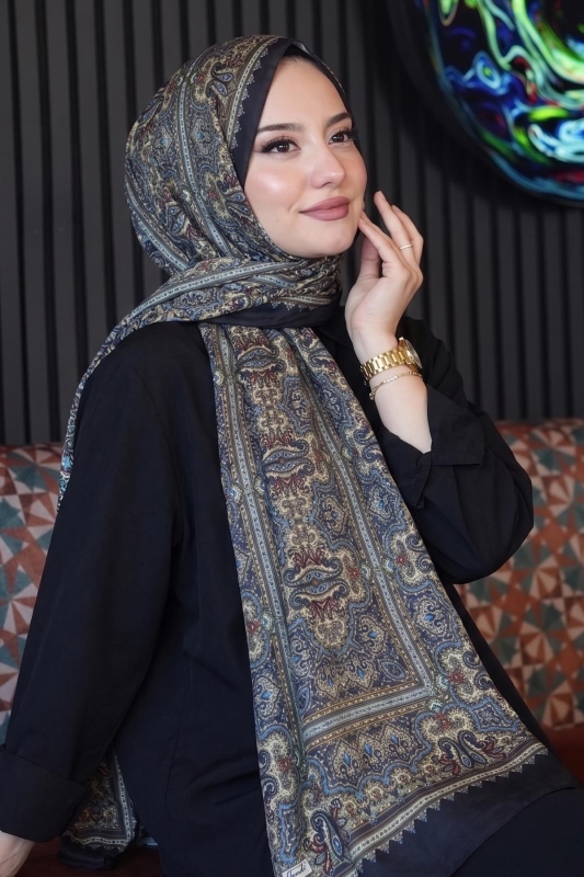 Klasik Desen Kahve Soft Pamuk Şal - Afvente