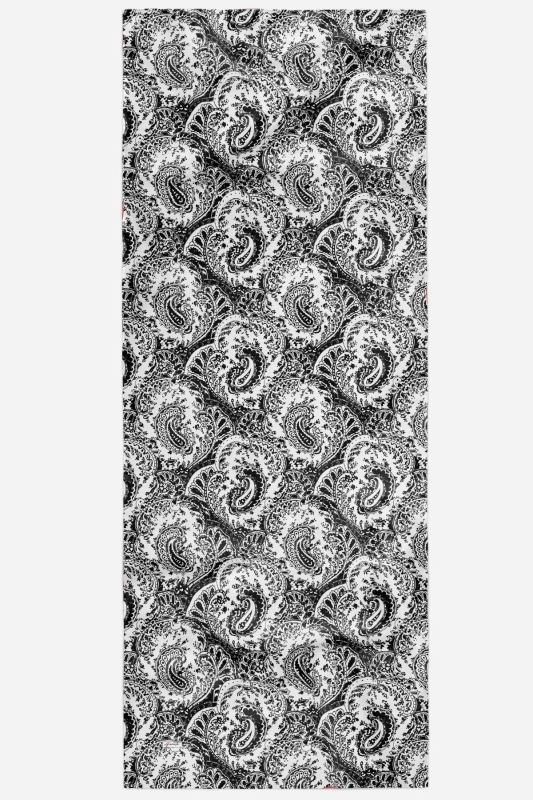 Klasik Paisley Desen Siyah-Beyaz Soft Pamuk Şal - 4
