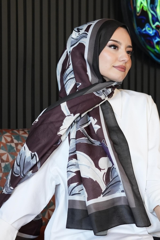 Lale Desen Bordo Soft Pamuk Şal - Afvente