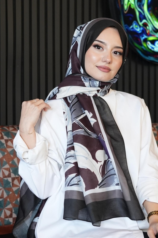 Lale Desen Bordo Soft Pamuk Şal - 2