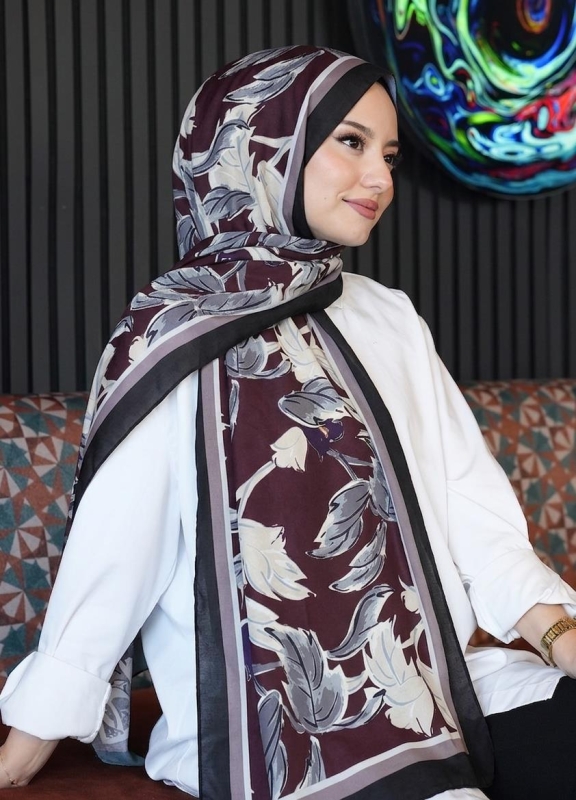 Lale Desen Bordo Soft Pamuk Şal - Afvente