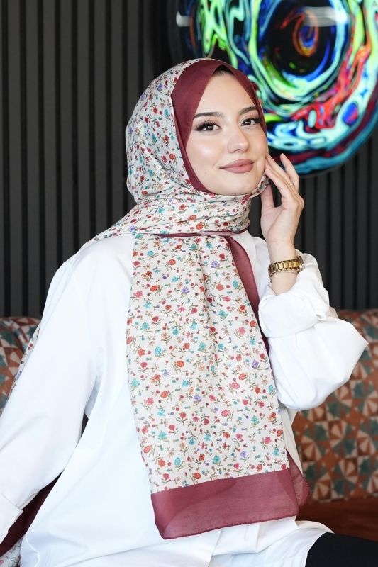 Mini Bahar Desen Nar Çiçeği Soft Pamuk Şal - 2
