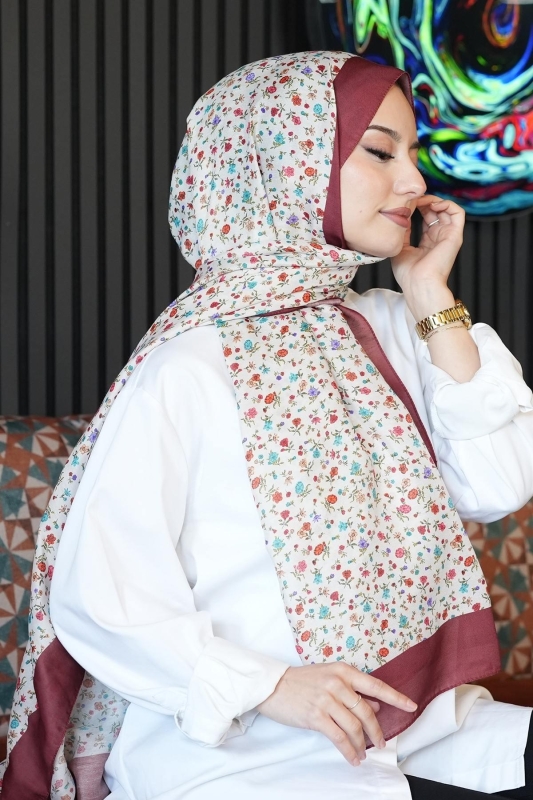 Mini Bahar Desen Nar Çiçeği Soft Pamuk Şal - 3