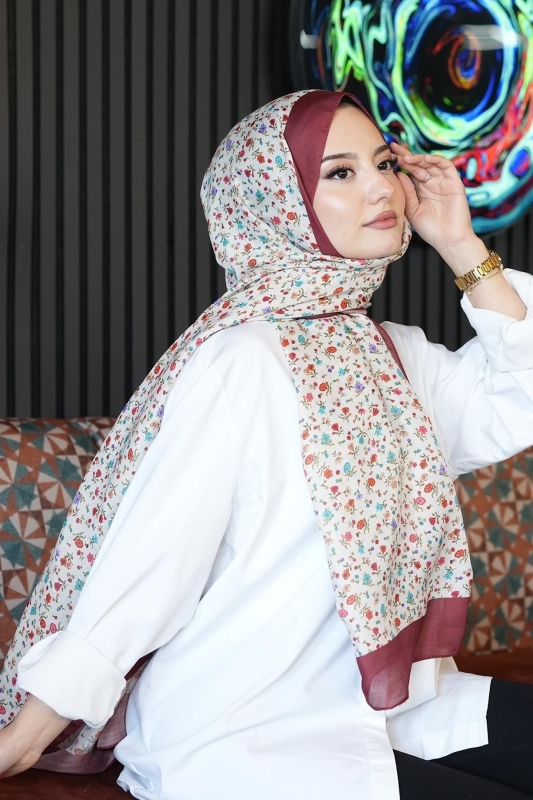 Mini Bahar Desen Nar Çiçeği Soft Pamuk Şal - 4