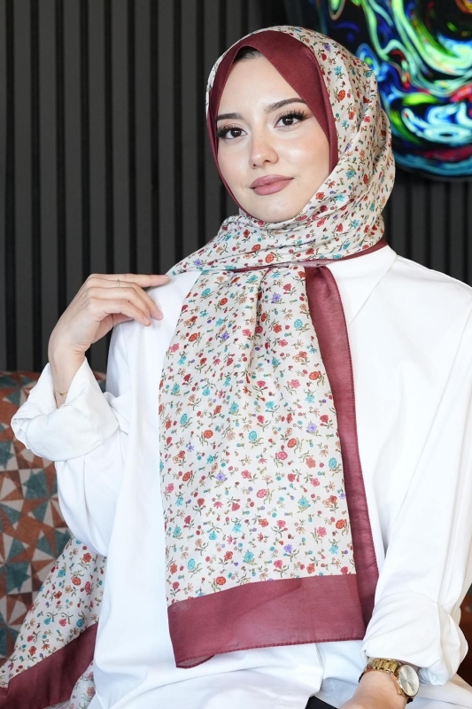Mini Bahar Desen Nar Çiçeği Soft Pamuk Şal - 5