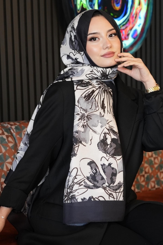 Orkide Desen Tarçın Soft Pamuk Şal - 3