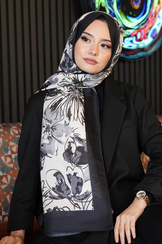 Orkide Desen Tarçın Soft Pamuk Şal - 4