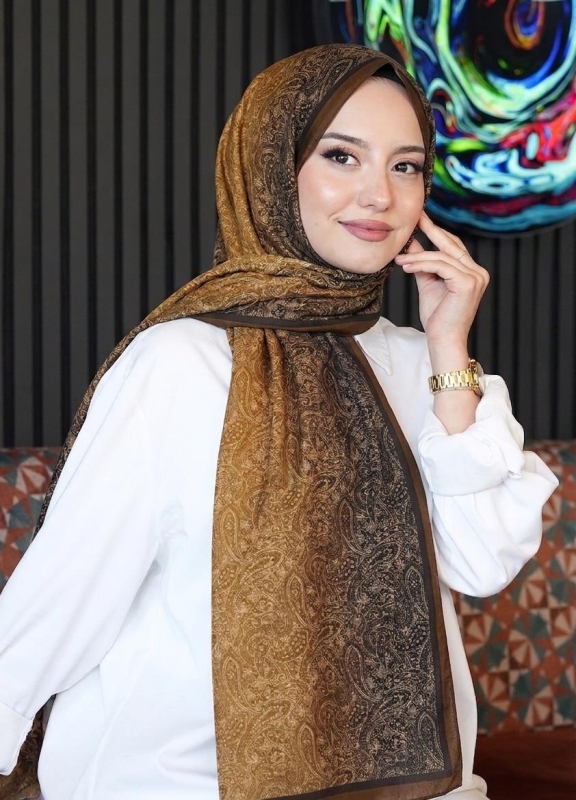 Paisley Desen Bronz Kahve Soft Pamuk Şal - Afvente