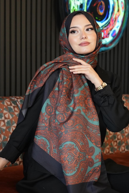 Paisley Desen Zümrüt Soft Pamuk Şal - 3