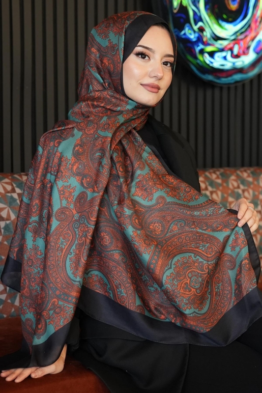 Paisley Desen Zümrüt Soft Pamuk Şal - Afvente