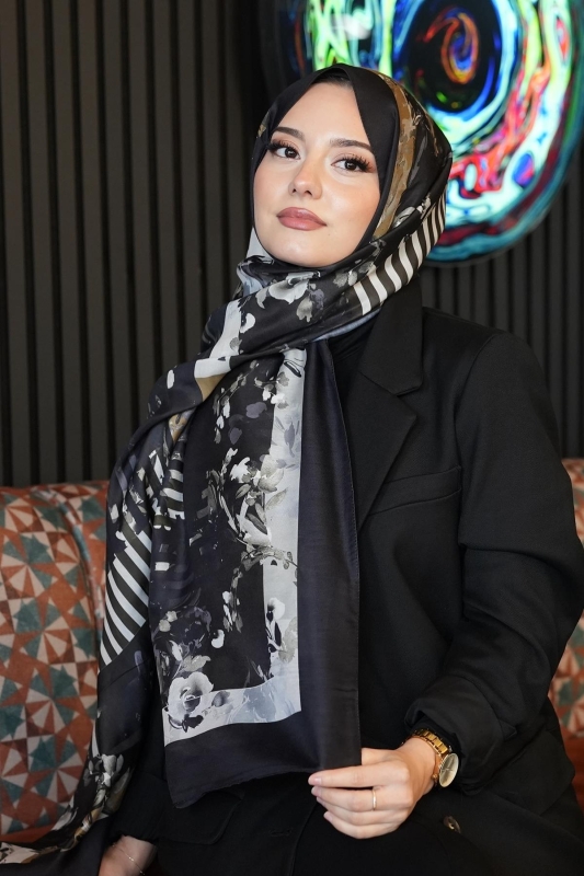 Retro Çiçek Desen Bej Soft Pamuk Şal - 3