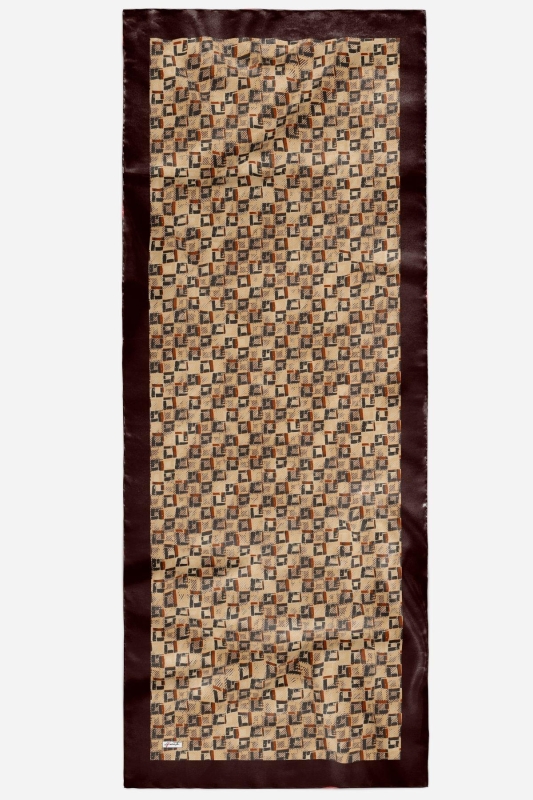 Retro Kare Desen Acı Kahve Soft Pamuk Şal - 4