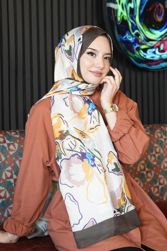 Sanat Desen Krem Soft Pamuk Şal - 2