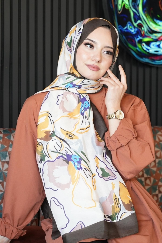 Sanat Desen Krem Soft Pamuk Şal - 4