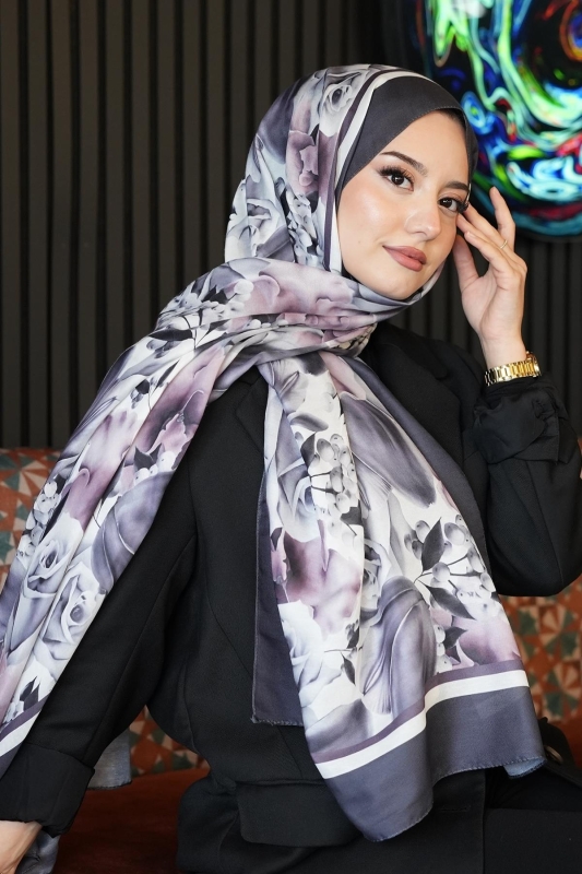 Soft Gül Desen Lavanta Soft Pamuk Şal - Afvente