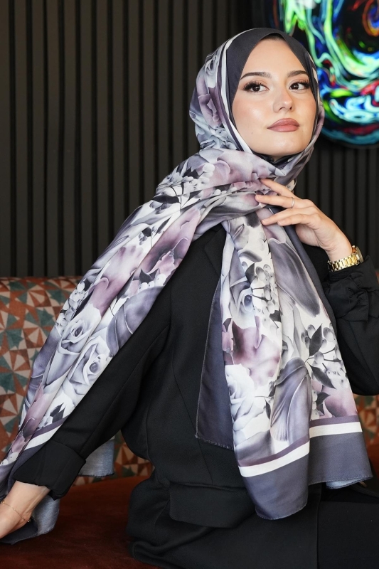 Soft Gül Desen Lavanta Soft Pamuk Şal - 2