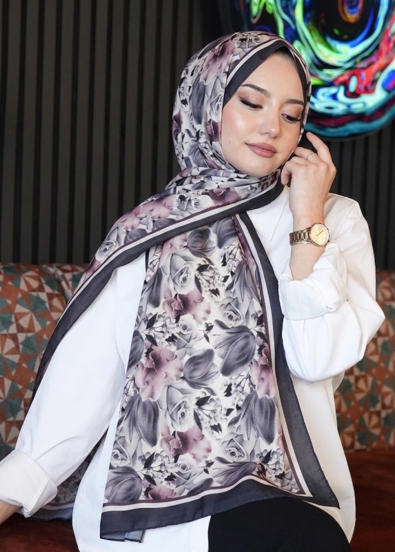 Soft Gül Desen Lavanta Soft Pamuk Şal - Afvente