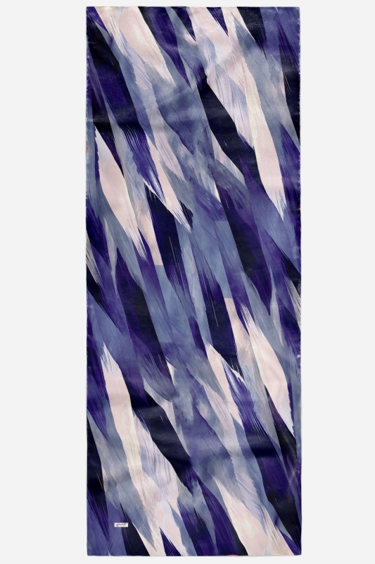 Soyut Fırça Desen Mavi Soft Pamuk Şal - 4