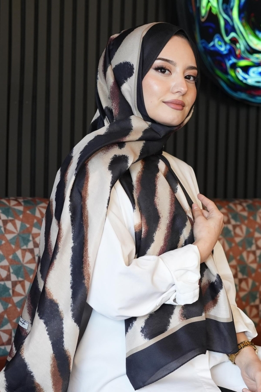 Zebra Desen Karamel Soft Pamuk Şal - Afvente