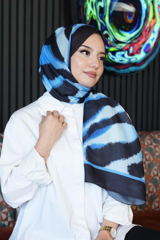 Zebra Desen Siyah Soft Pamuk Şal - 4