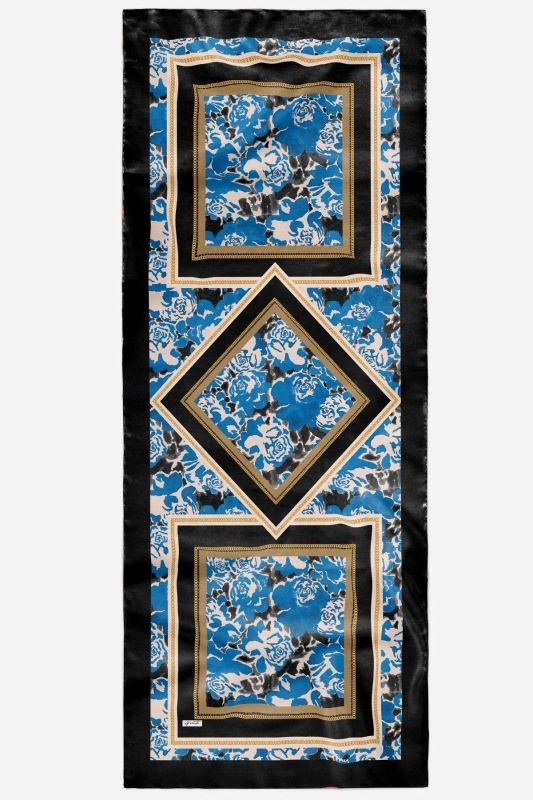 Zincir Gül Desen Saks Soft Pamuk Şal - 4