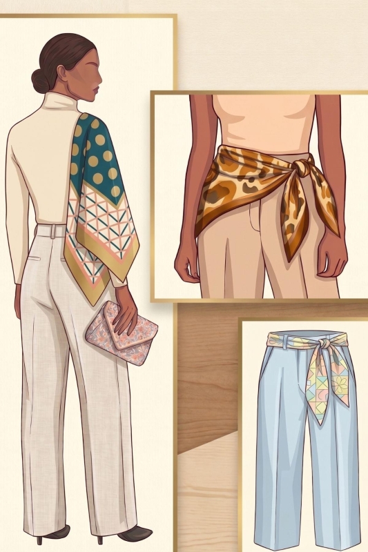Modern Şehir Desen Pembe-Turuncu Soft Fular Eşarp 90x90 cm - 4