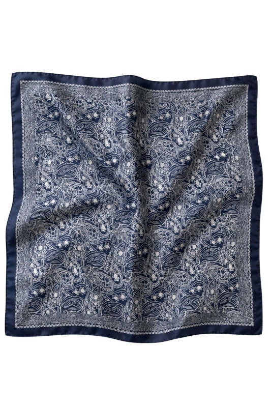 Şal Desen Lacivert-Krem Soft Fular Eşarp 90x90 cm - 4