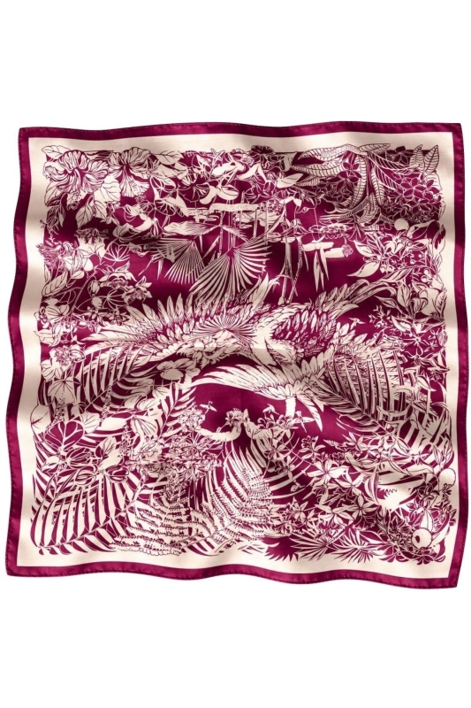 Tropikal Kuş Desen Fuşya-Krem Soft Fular Eşarp 90x90 cm - 4