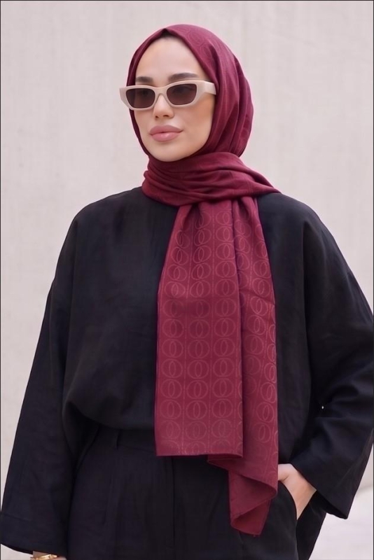 Halka Desen Pamuk Jakar Şal Bordo - Afvente